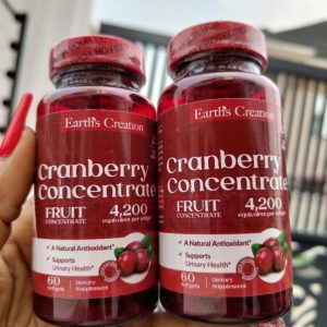 Two bottles of Earth's Creation Cranberry Concentrate 4,200mg, 60 softgels